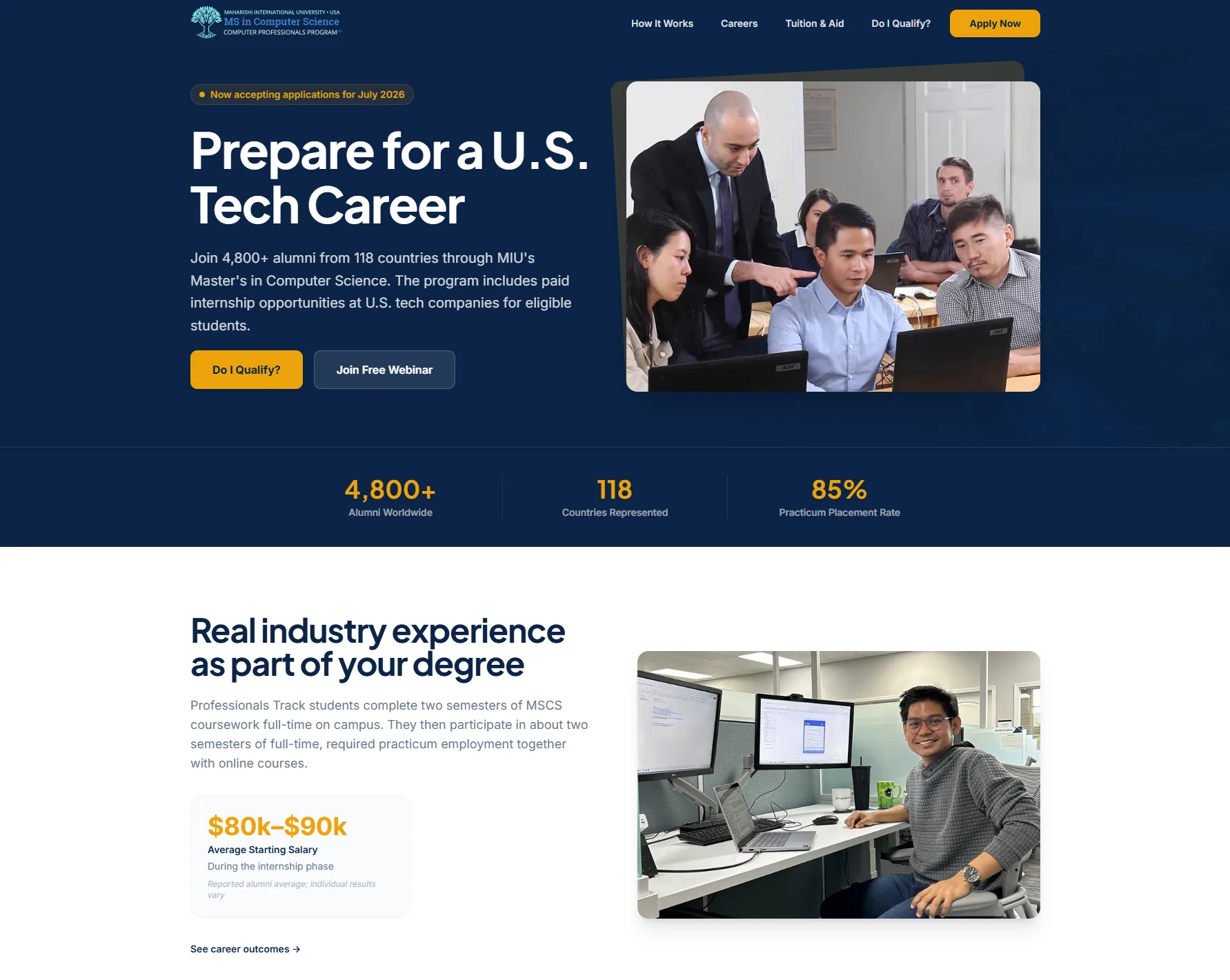 Computer Professionals full-page screenshot including industry experience and salary context